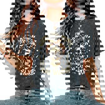 Good Moms Say Bad Words Messy Bun Mom Skeleton Leopard Women's Oversized Comfort T-Shirt - Thegiftio