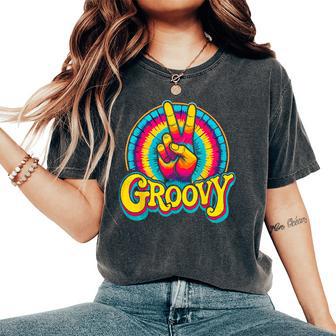 Groovy Peace Sign Hippie Retro Tie Dye Women's Oversized Comfort T-Shirt - Thegiftio UK