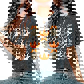 Halloween Ghost Coquette Bow Pumpkin Spooky Boo Girl Women's Oversized Comfort T-Shirt - Seseable