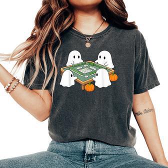 Halloween Ghost Playing Mahjong Spooky Season Game Day Fall Women's Oversized Comfort T-Shirt - Thegiftio UK