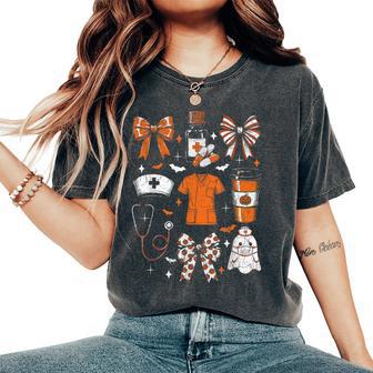 Halloween Nurse Ghost Coquette Bow Medical Scrubs Coffee Cup Women's Oversized Comfort T-Shirt - Thegiftio