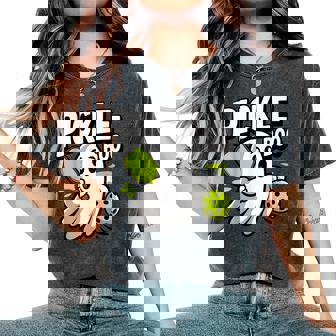 Halloween Pickleball Player Pickle Boo Ghost Women's Oversized Comfort T-Shirt - Thegiftio