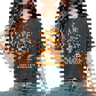 Happy Thanksgiving Turkey Drinking Coffee Bow Womens Women's Oversized Comfort T-Shirt - Thegiftio