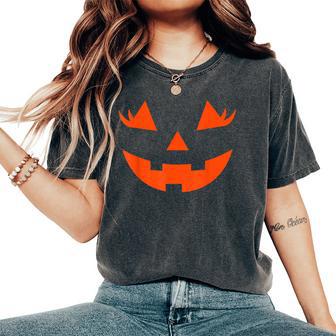 Jack O Lantern Face Girls Pumpkin Halloween Costume Women's Oversized Comfort T-Shirt - Thegiftio