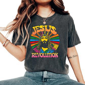 Jesus Revolution Christian Faith Retro Groovy Hippie Flower Women's Oversized Comfort T-Shirt - Thegiftio UK