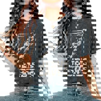 Jesus Saves Soccer Goalie Christian Inspirational Women's Oversized Comfort T-Shirt - Monsterry