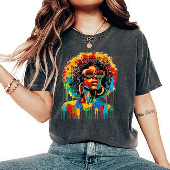 Junenth Black Queen Afro African Melanin Dripping Women's Oversized Comfort T-Shirt - Thegiftio UK