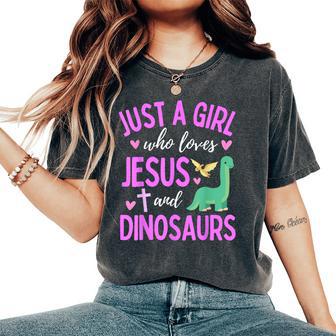 Just A Girl Who Loves Jesus And Dinosaurs Christian Cute Women's Oversized Comfort T-Shirt - Thegiftio UK