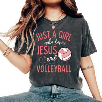 Just A Girl Who Loves Jesus And Volleyball Christian Women's Oversized Comfort T-Shirt - Thegiftio UK