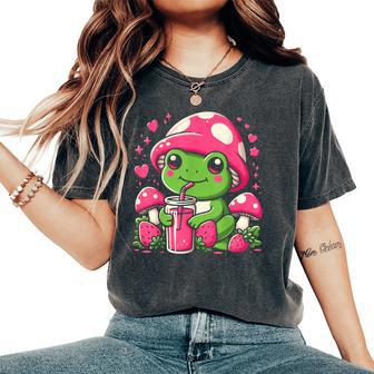Kawaii Frog & Mushroom Strawberry Lover Women's Oversized Comfort T-Shirt - Thegiftio UK