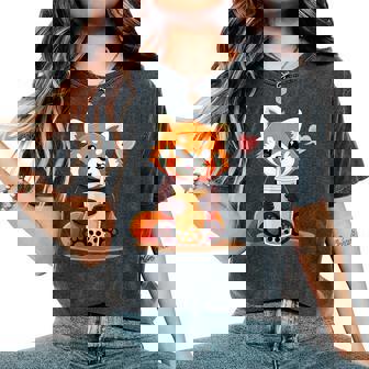 Kawaii Red Panda Bubble Tea Women's Oversized Comfort T-Shirt - Thegiftio