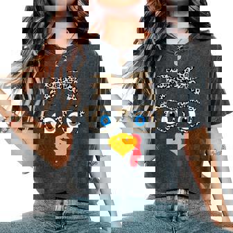 Leopard Print Thanksgiving Turkey Face Glasses Girls Women's Oversized Comfort T-Shirt - Monsterry