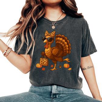 Leopard Turkey With Sunglasses Thanksgiving Women Women's Oversized Comfort T-Shirt - Thegiftio UK