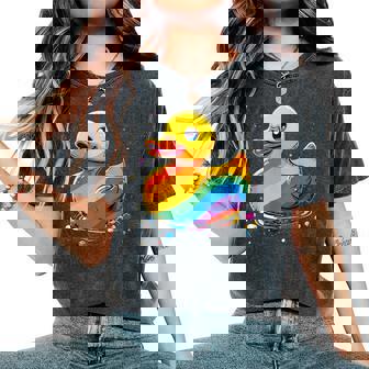 Lgbt Lgbtq Rainbow Lgbt Parade Rubber Duck Gay Pride Month Women's Oversized Comfort T-Shirt - Thegiftio