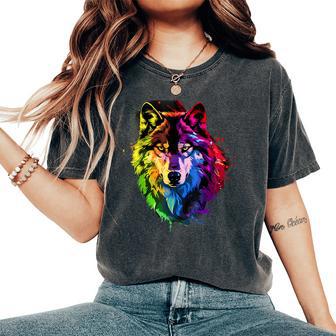 Lgbt Watercolor Wolf Lgbtq Rainbow Gay Pride Lesbian Pride Women's Oversized Comfort T-Shirt - Thegiftio UK