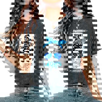 Lions Retro Messy Bun Blue Coquette Women's Oversized Comfort T-Shirt | Seseable CA