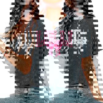 Lolli Floral Toile Pink Water Color Coquette Bow Women's Oversized Comfort T-Shirt - Monsterry