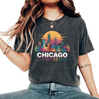 I Love Chicago Skyline Chicago City Tie Dye Chicago Women's Oversized Comfort T-Shirt - Thegiftio UK