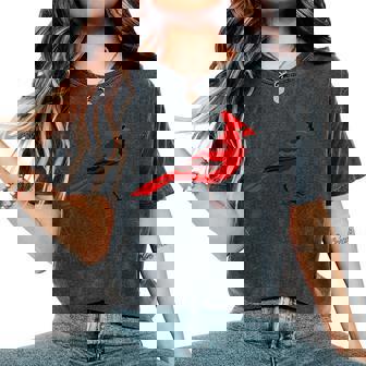 Lovely Northern Cardinal Bird Red Cardinal In Pocket Women's Oversized Comfort T-Shirt | Mazezy