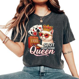 Lucky Slot Machine Queen Cute Cat Casino Gambling Lovers Women's Oversized Comfort T-Shirt - Thegiftio UK