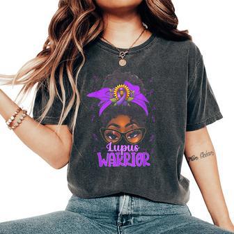 Lupus Warrior Purple Awareness Ribbon Messy Bun Black Women Women's Oversized Comfort T-Shirt - Thegiftio UK