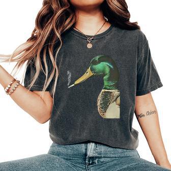 Mallard Smoking Cigarette Meme Mallard Duck Hunting Women's Oversized Comfort T-Shirt | Mazezy