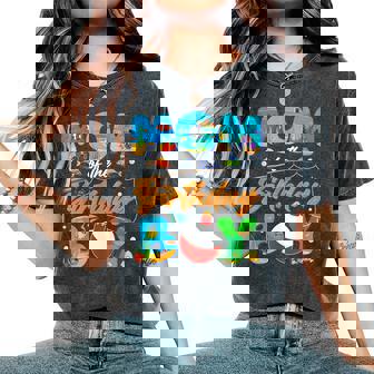 Mom Of The Birthday Boy Ofishally One Family Matching Party Women's Oversized Comfort T-Shirt | Seseable FR