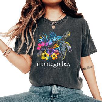 Montego Bay Jamaica Sea Turtle Flowers Surfer Souvenir Women's Oversized Comfort T-Shirt - Thegiftio UK