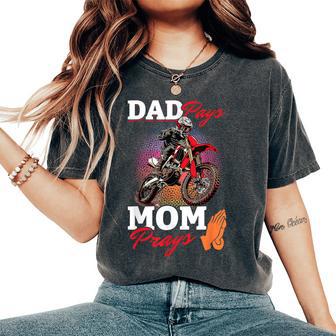 Motocross Dirtbike Dad Pays Mom Prays Women's Oversized Comfort T-Shirt - Thegiftio UK