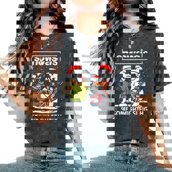 Nowasisome Mightleep Divertidos Muñecos De Nieve En Navidad Cuello Camiseta extragrande cómoda para mujer - Regaloses