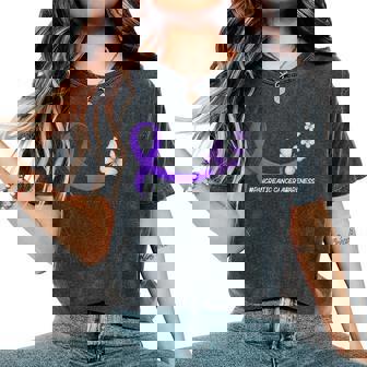 Pancreatic Cancer Awareness Ribbon Purple Butterfly Support Women's Oversized Comfort T-Shirt | Mazezy