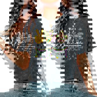 Peace Love Mardi Gras Girl Carnival Parade 2026 Women's Oversized Comfort T-Shirt - Thegiftio