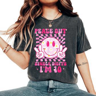 Peace Single Digits I'm 10 Smile Face For Birthday Girls Women's Oversized Comfort T-Shirt - Thegiftio UK