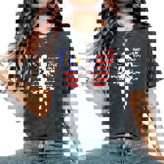 Ragazza Malese Bandiera Della Malesia Donna Farfalla T-shirt comoda oversize da donna - Novitaregali