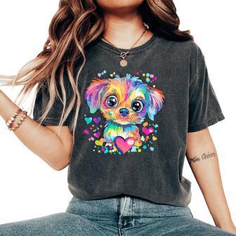 Rainbow Puppy With Hearts Women's Oversized Comfort T-Shirt - Thegiftio UK