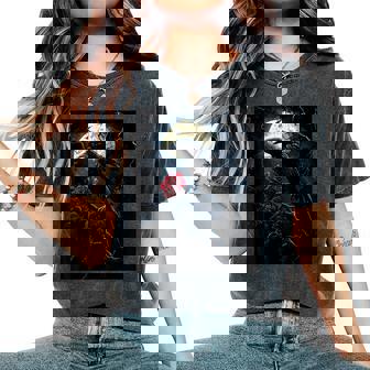 Raven Rose Moon Scary Black Gothic Spooky Black Crow Women's Oversized Comfort T-Shirt - Monsterry