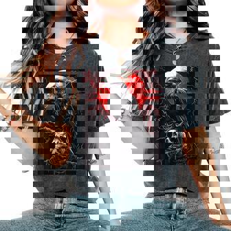 Raven Skull Moon Scary Black Gothic Spooky Black Crow Women's Oversized Comfort T-Shirt - Monsterry