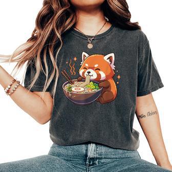 Red Panda With Noodles Ramen Kawaii Red Panda Women's Oversized Comfort T-Shirt - Monsterry