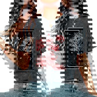 Red Spider Lily With Butterfly Japanese Anime Aesthetic Women's Oversized Comfort T-Shirt - Monsterry