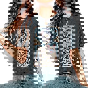 Retro The Frenchie Mom Tarot Card Skeleton Halloween Women's Oversized Comfort T-Shirt - Monsterry