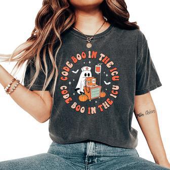 Retro Halloween Micu Sicu Rn Nurse Ghost Code Boo In The Icu Women's Oversized Comfort T-Shirt - Thegiftio UK