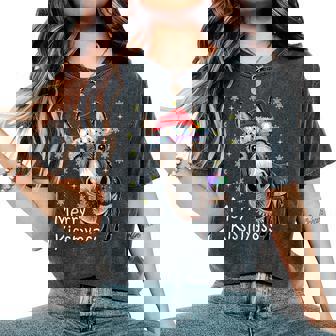 Retro Merry Christmas Light Merry Kissmyass Donkey Women's Oversized Comfort T-Shirt | Seseable UK