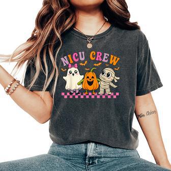 Retro Nicu Crew Cute Ghost Mummy Pumpkin Icu Nurse Halloween Women's Oversized Comfort T-Shirt - Seseable