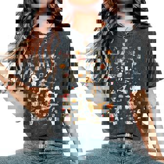 Retro Type Of Dogs Pumpkin Fall Leaves Autumn Dog Lover Women's Oversized Comfort T-Shirt - Monsterry