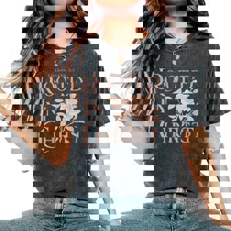 Rooted In Christ Boho Floral Christian Bible Verse Women's Oversized Comfort T-Shirt | Seseable FR