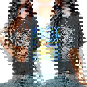 Rubber Duck Ducky Starry Night Painting Women's Oversized Comfort T-Shirt | Seseable CA