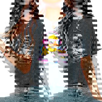 Rubber Duck Techno House Music Turntable Dj Rubber Duckling Women's Oversized Comfort T-Shirt | Mazezy