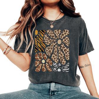 Safari Floral Boho Flowers Cute Animals Girls Leopard Print Women's Oversized Comfort T-Shirt - Thegiftio UK