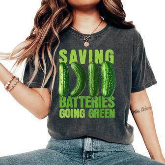 Saving Batteries Going Green Cucumber Humer For Women Women's Oversized Comfort T-Shirt - Thegiftio UK