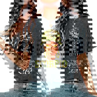 Scorpio Season Black Woman With Camo Hat Birthday Girls Women's Oversized Comfort T-Shirt | Mazezy